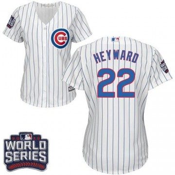 Jason Heyward Jersey White(Blue Strip) Cubs Home 2016 World Series Bound Women