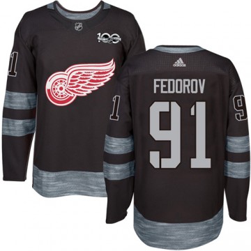 Men's Red Wings Sergei Fedorov Jersey Black 100th Anniversary 1917-2017