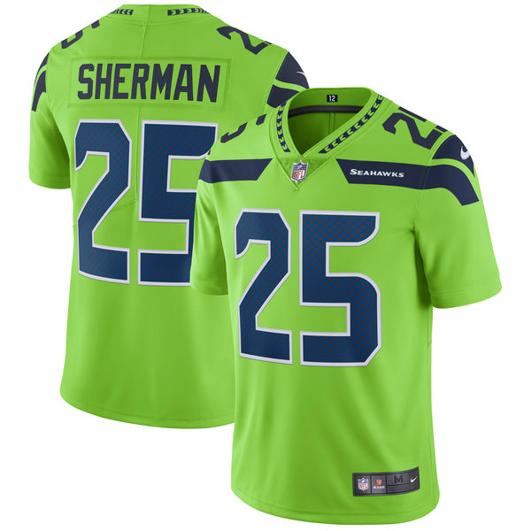 Men's Seattle Seahawks Richard Sherman Nike Neon Green Vapor Untouchable Color Rush Limited Player Jersey