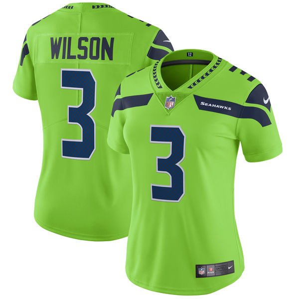 Women's Seattle Seahawks Russell Wilson Nike Neon Green Vapor Untouchable Color Rush Limited Player Jersey