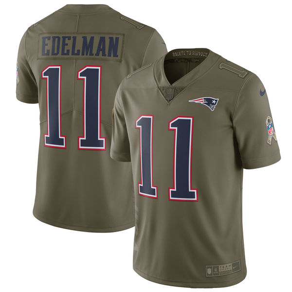 Men's New England Patriots Julian Edelman Nike Olive Salute To Service Limited Jersey