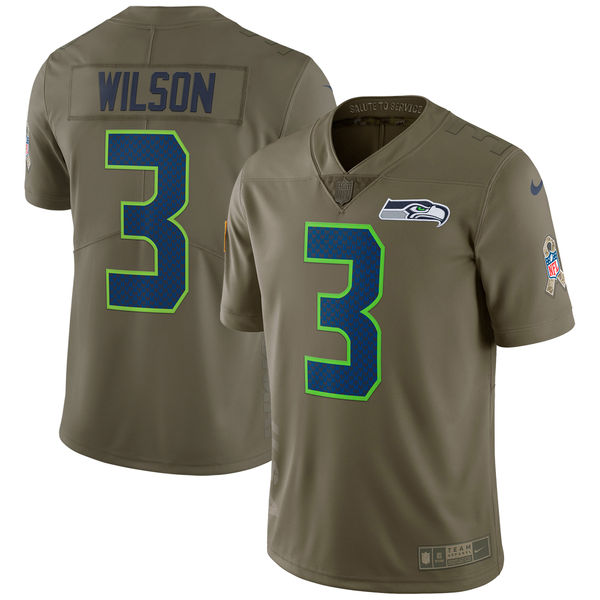 Men's Seattle Seahawks Russell Wilson Nike Olive Salute To Service Limited Jersey