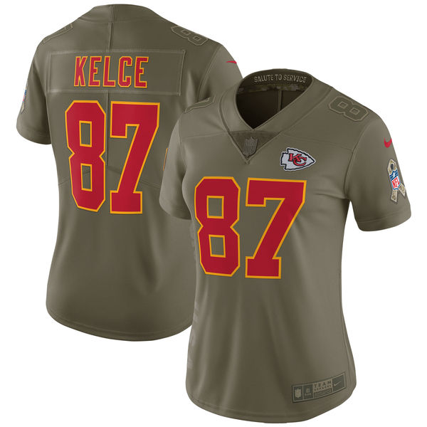 Women's Kansas City Chiefs Travis Kelce Nike Olive Salute to Service Limited Jersey