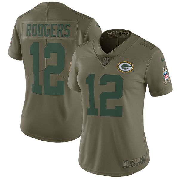 Women's Green Bay Packers Aaron Rodgers Nike Olive Salute to Service Limited Jersey