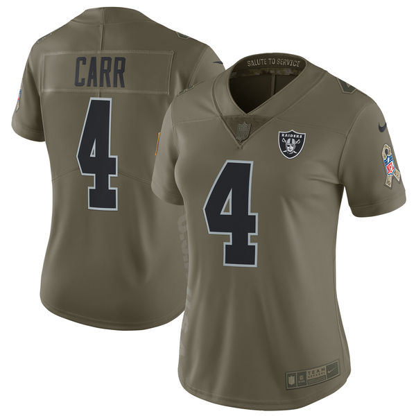 Women's Oakland Raiders Derek Carr Nike Olive Salute to Service Limited Jersey