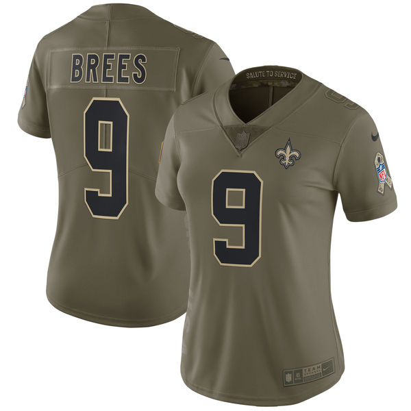 Women's New Orleans Saints Drew Brees Nike Olive Salute to Service Limited Jersey