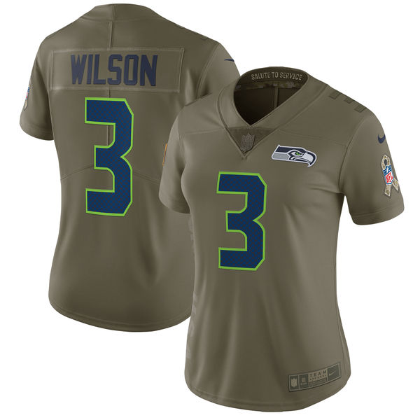 Women's Seattle Seahawks Russell Wilson Nike Olive Salute to Service Limited Jersey