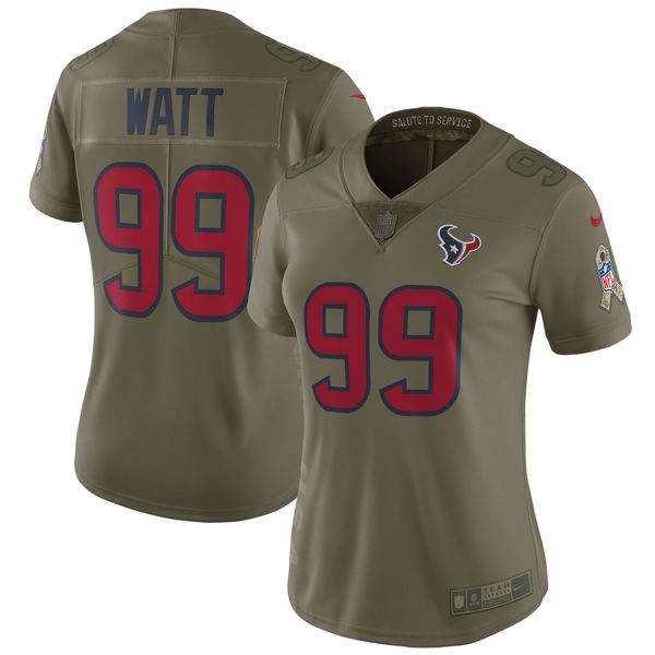 Women's Houston Texans J.J. Watt Nike Olive Salute to Service Limited Jersey