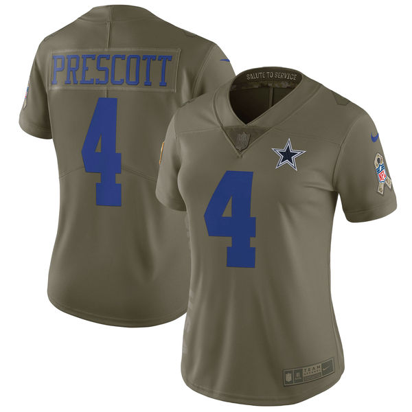 Women's Dallas Cowboys Dak Prescott Nike Olive Salute to Service Limited Jersey