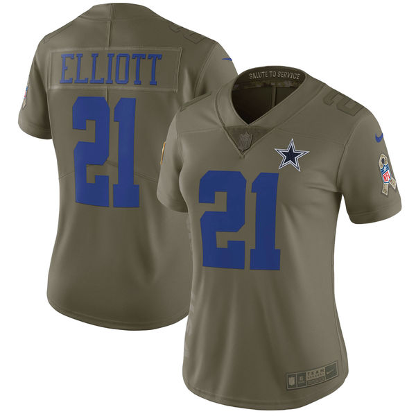 Women's Dallas Cowboys Ezekiel Elliott Nike Olive Salute to Service Limited Jersey