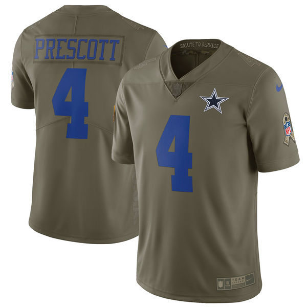 Men's Dallas Cowboys Dak Prescott Nike Olive Salute To Service Limited Jersey