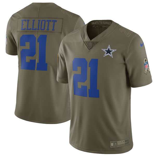 Men's Dallas Cowboys Ezekiel Elliott Nike Olive Salute To Service Limited Jersey