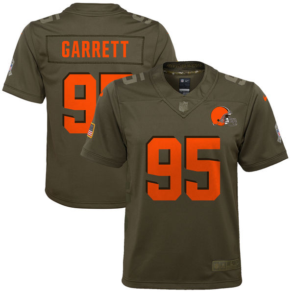 Youth Cleveland Browns Myles Garrett Nike Olive Salute to Service Game Jersey