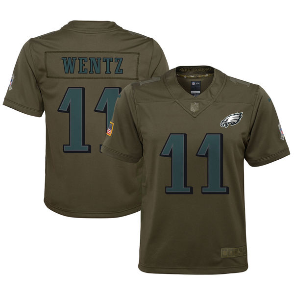 Youth Philadelphia Eagles Carson Wentz Nike Olive Salute to Service Game Jersey