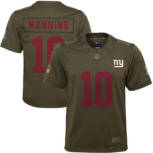 Youth New York Giants Eli Manning Nike Olive Salute to Service Game Jersey