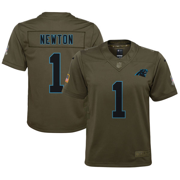 Youth Carolina Panthers Cam Newton Nike Olive Salute to Service Game Jersey