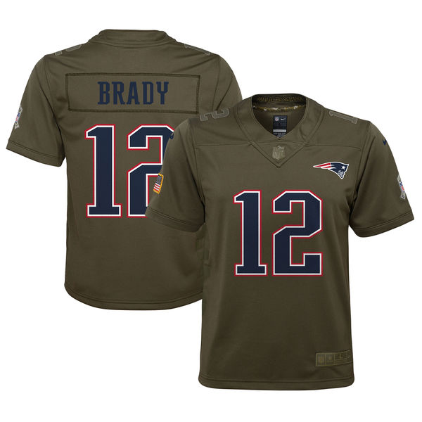 Youth New England Patriots Tom Brady Nike Olive Salute to Service Game Jersey