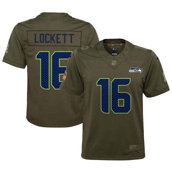 Youth Seattle Seahawks Tyler Lockett Nike Olive Salute to Service Game Jersey