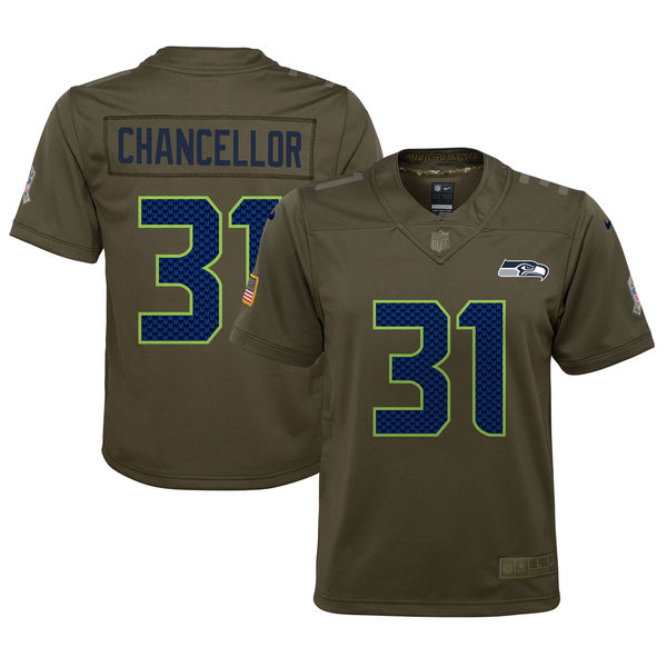 Youth Seattle Seahawks Kam Chancellor Nike Olive Salute to Service Game Jersey