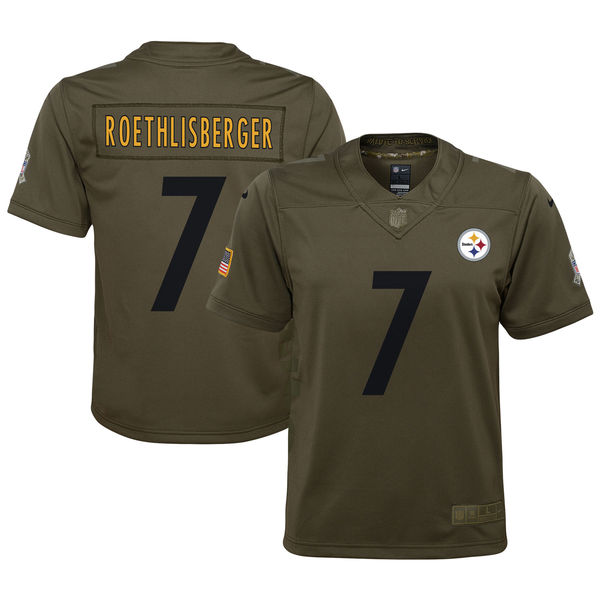 Youth Pittsburgh Steelers Ben Roethlisberger Nike Olive Salute to Service Game Jersey