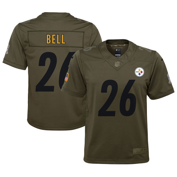 Youth Pittsburgh Steelers Le'Veon Bell Nike Olive Salute to Service Game Jersey