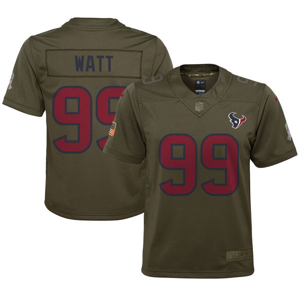 Youth Houston Texans J.J. Watt Nike Olive Salute to Service Game Jersey