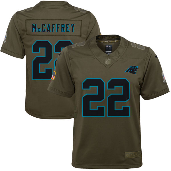 Youth Carolina Panthers Christian McCaffrey Nike Olive Salute to Service Game Jersey