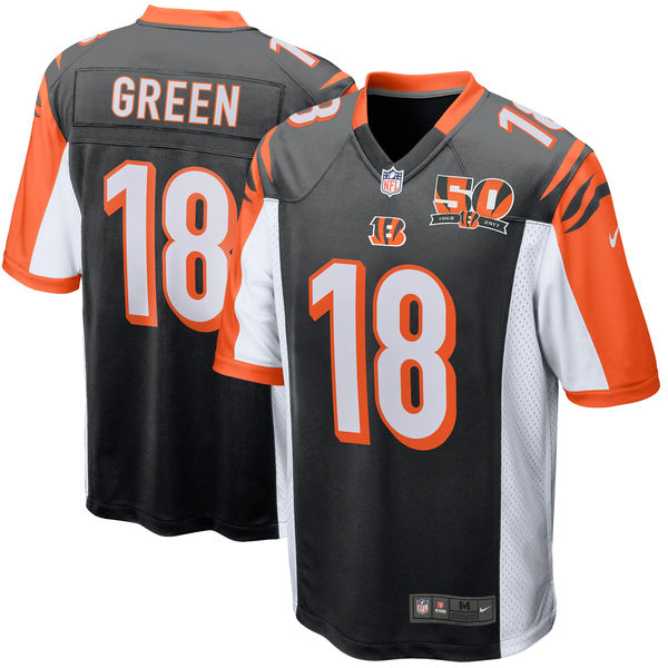 Men's Cincinnati Bengals A.J. Green Nike Black 50th Anniversary Patch Game Jersey