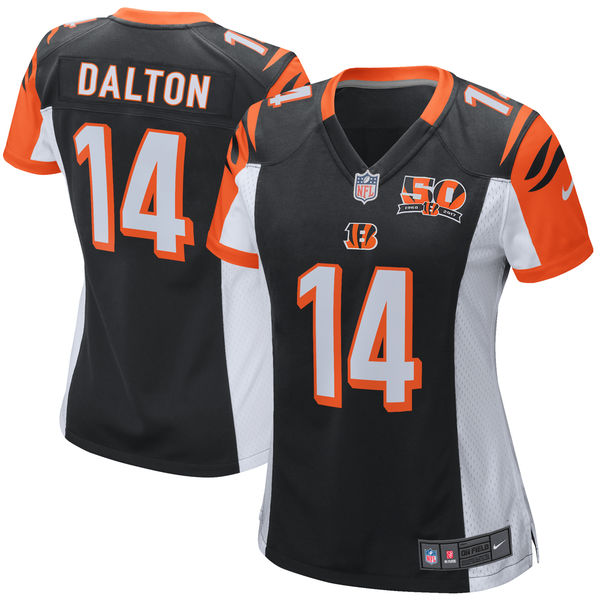 Women's Cincinnati Bengals Andy Dalton Nike Black 50th Anniversary Patch Game Jersey