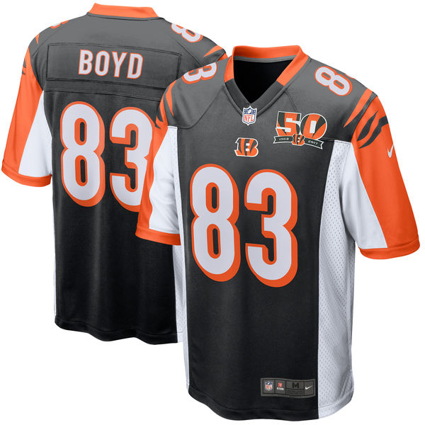 Men's Cincinnati Bengals Tyler Boyd Nike Black 50th Anniversary Patch Game Jersey