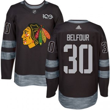 Men Chicago Blackhawks Jersey ED Belfour 100th Anniversary 1917-2017 Black