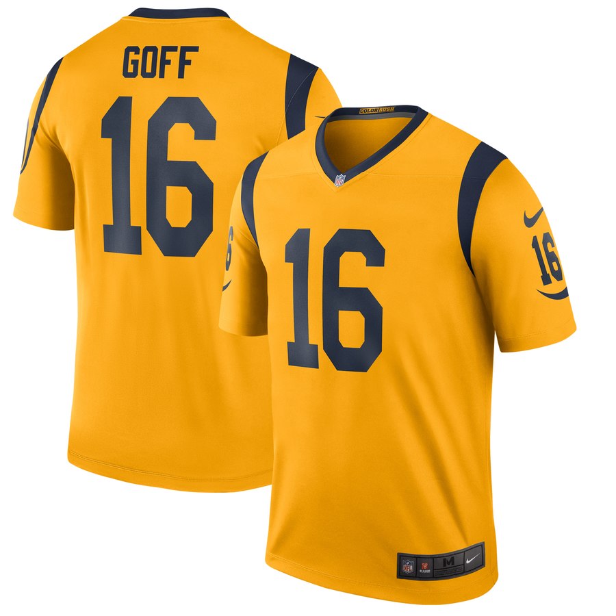 Men's Los Angeles Rams Jared Goff Nike Gold Color Rush Legend Player Jersey