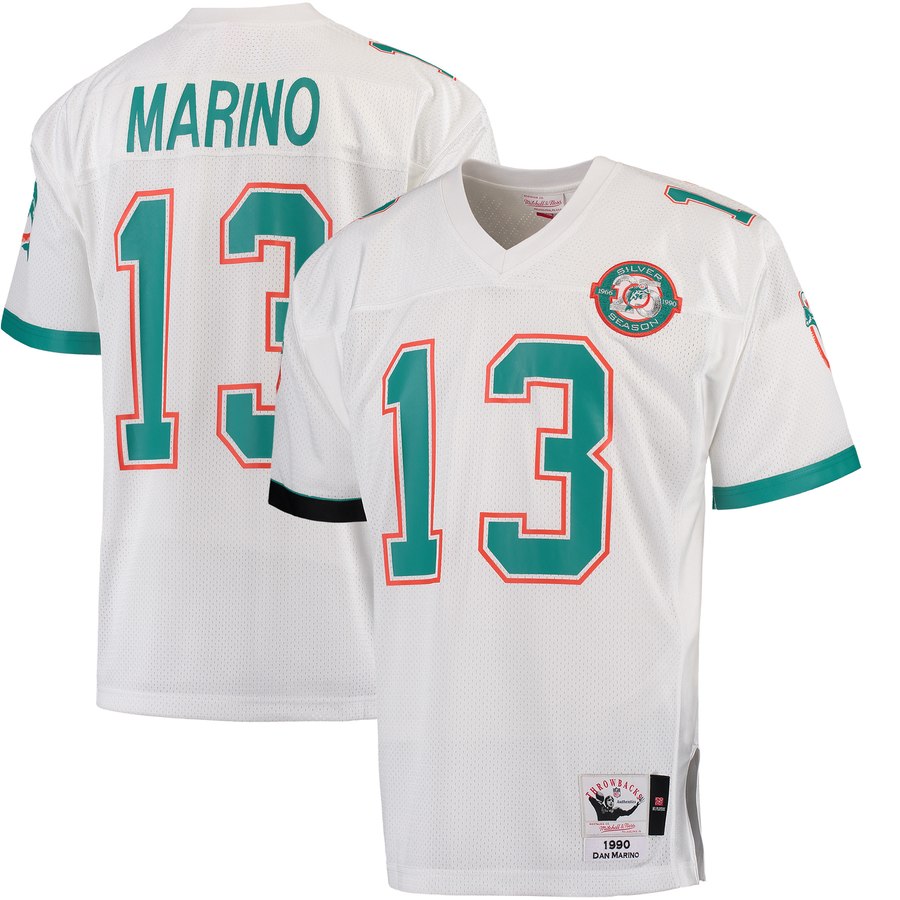 Men's Miami Dolphins Dan Marino Mitchell & Ness White 1990 Authentic Throwback Jersey