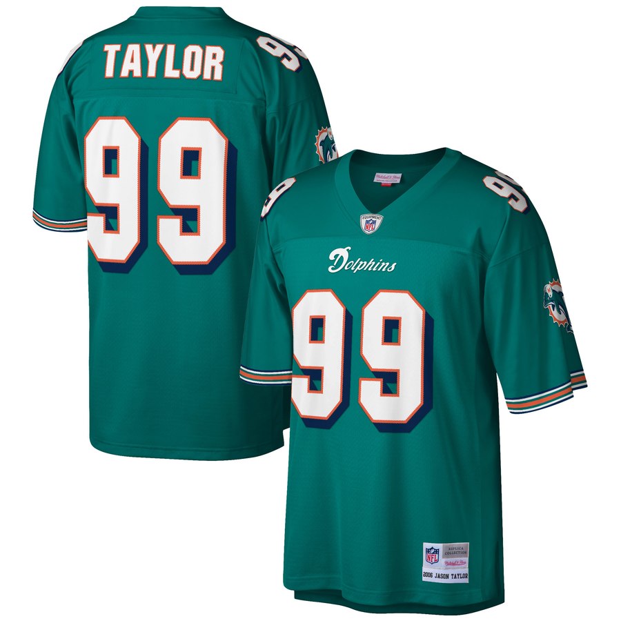 Men's Miami Dolphins Jason Taylor Mitchell & Ness Aqua Retired Player Replica Jersey