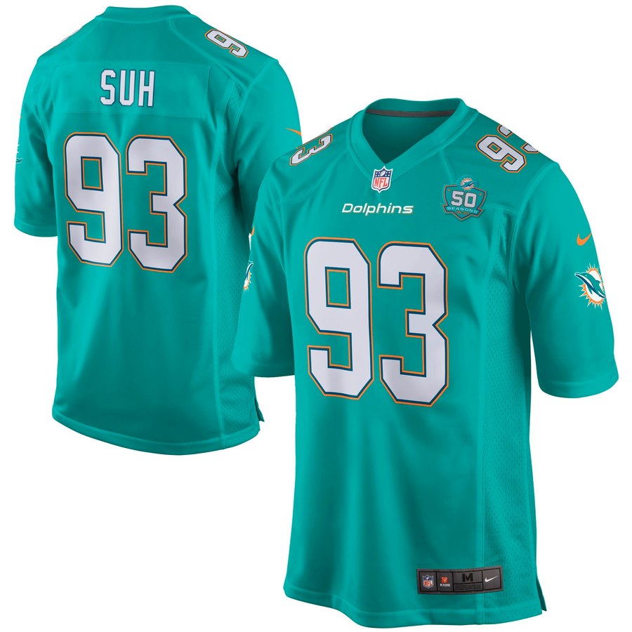 Men's Miami Dolphins Ndamukong Suh Nike Aqua Team Game 2015 Nfl Patch Jersey