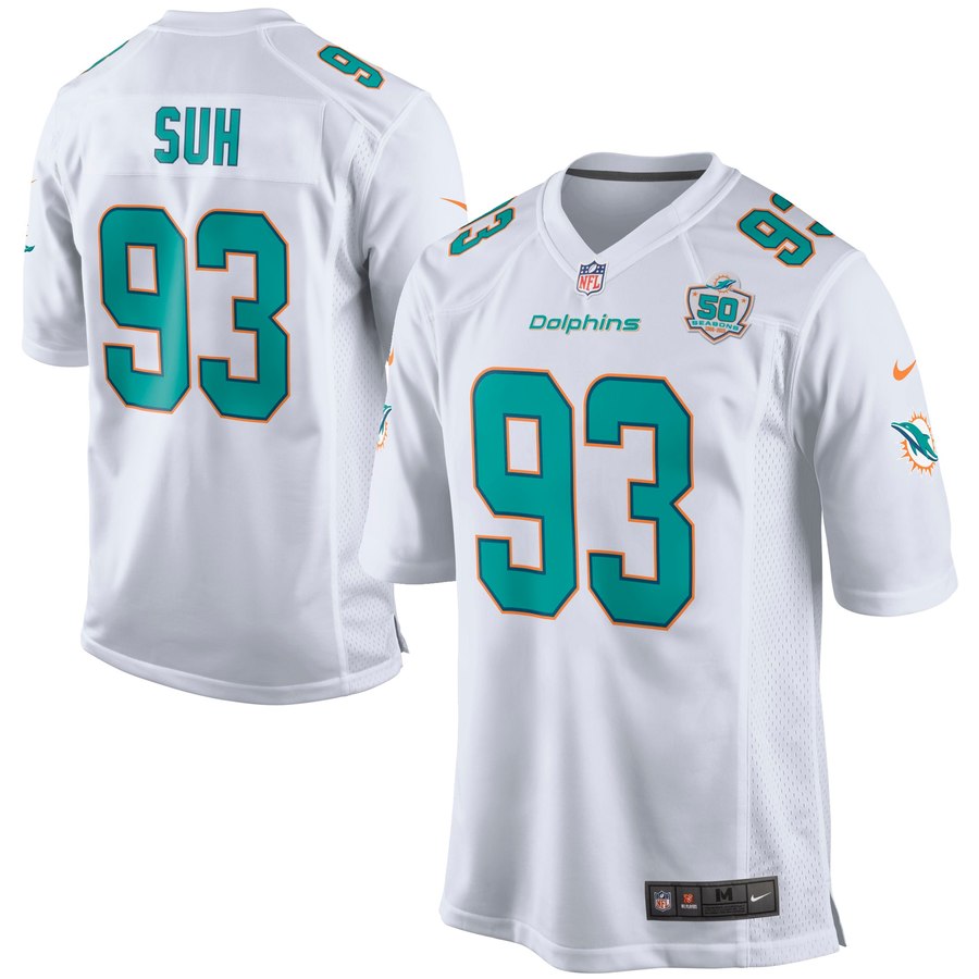 Men's Miami Dolphins Ndamukong Suh Nike White White Game 2015 Nfl Patch Jersey