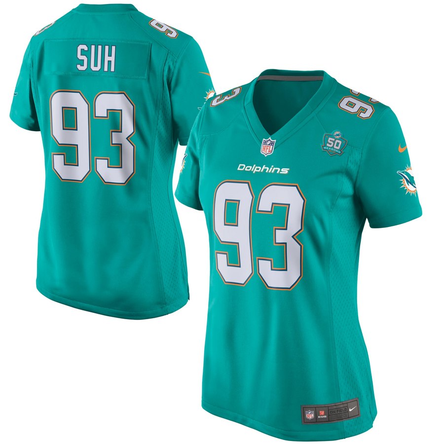 Women's Miami Dolphins Ndamukong Suh Nike Aqua Team Game 2015 Nfl Patch Jersey