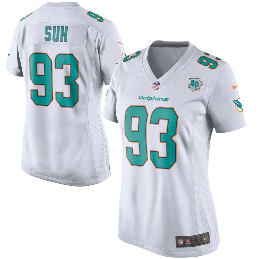 Women's Miami Dolphins Ndamukong Suh Nike White White Game 2015 Nfl Patch Jersey