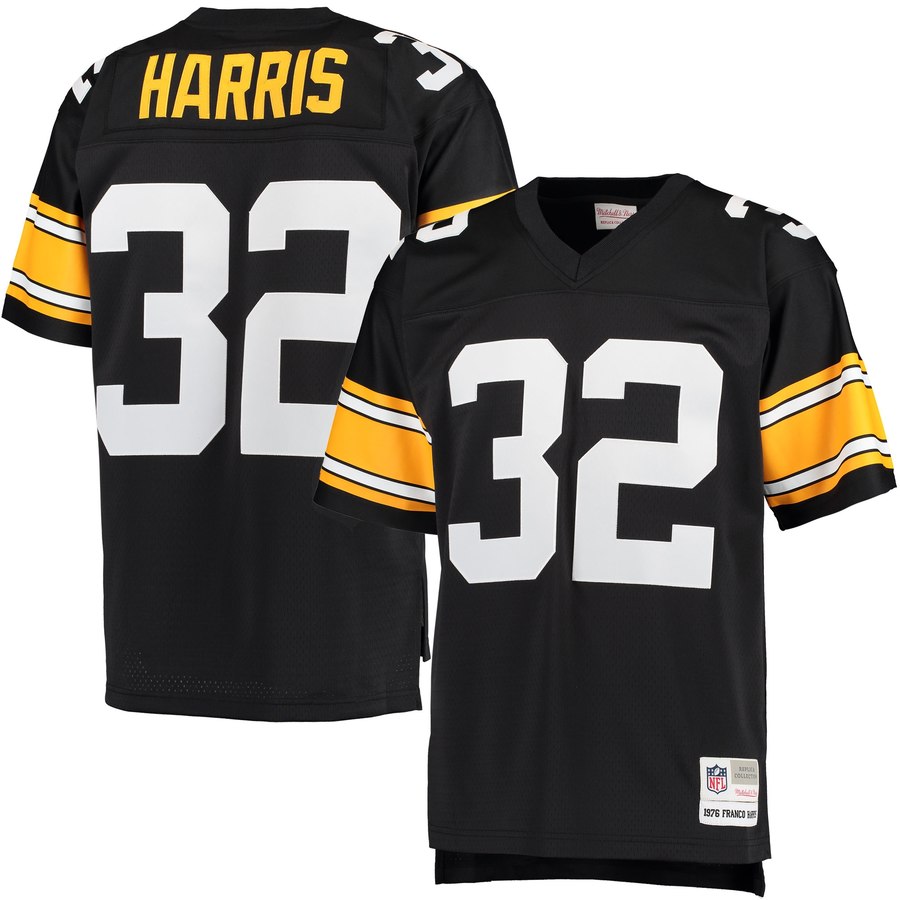 Men's Pittsburgh Steelers Franco Harris Mitchell & Ness Black Retired Player Replica Jersey