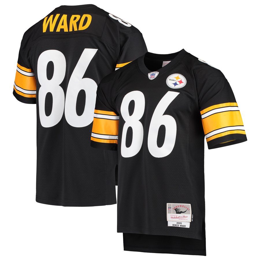 Men's Pittsburgh Steelers Hines Ward Mitchell & Ness Black 2005 Retired Player Replica Jersey