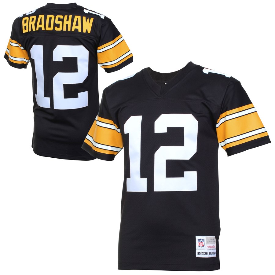 Men's Pittsburgh Steelers Terry Bradshaw Mitchell & Ness Black Retired Player Vintage Replica Jersey