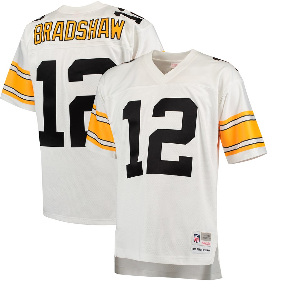 Men's Pittsburgh Steelers Terry Bradshaw Mitchell & Ness White 1976 Replica Retired Player Jersey