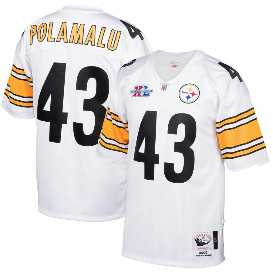 Men's Pittsburgh Steelers Troy Polamalu Mitchell & Ness White 2005 Authentic Retired Player Jersey