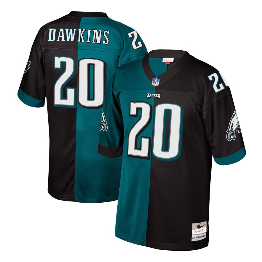 Men's Philadelphia Eagles Brian Dawkins Mitchell & Ness Black/Midnight Green Retired Player Split Replica Jersey