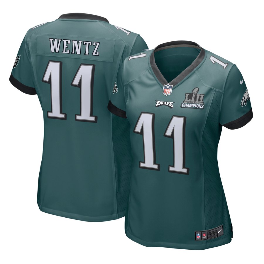 Women's Philadelphia Eagles Carson Wentz Nike Midnight Green Super Bowl Lii Champions Patch Game Jersey