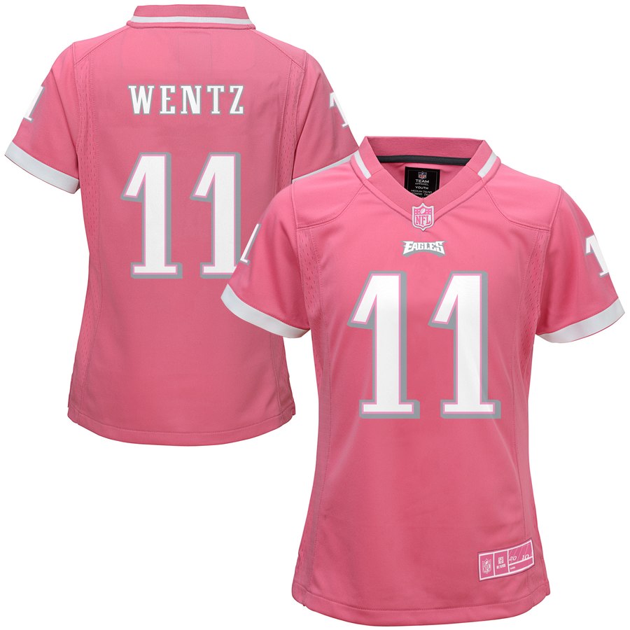 Girls Youth Philadelphia Eagles Carson Wentz Pink Bubble Gum Jersey