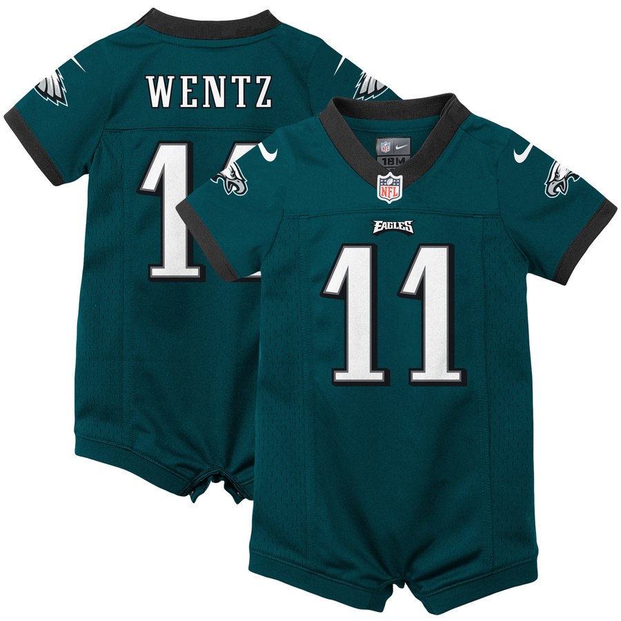 Infant Philadelphia Eagles Carson Wentz Nike Green Romper Jersey