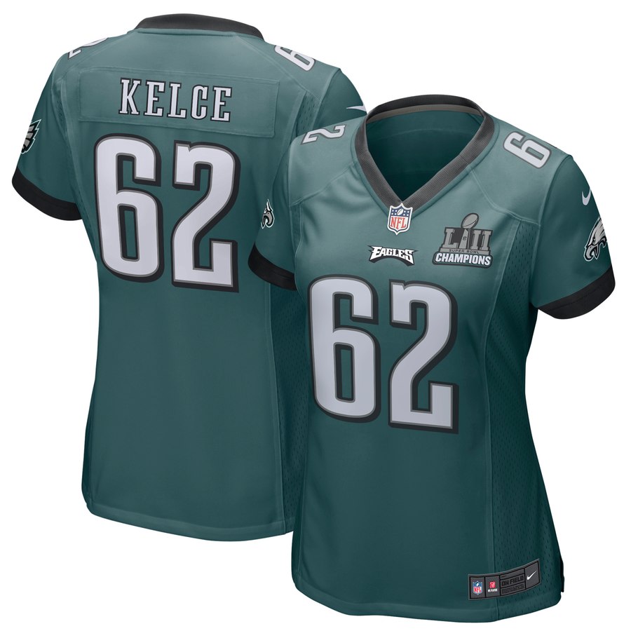 Women's Philadelphia Eagles Jason Kelce Nike Midnight Green Super Bowl Lii Champions Patch Game Jersey