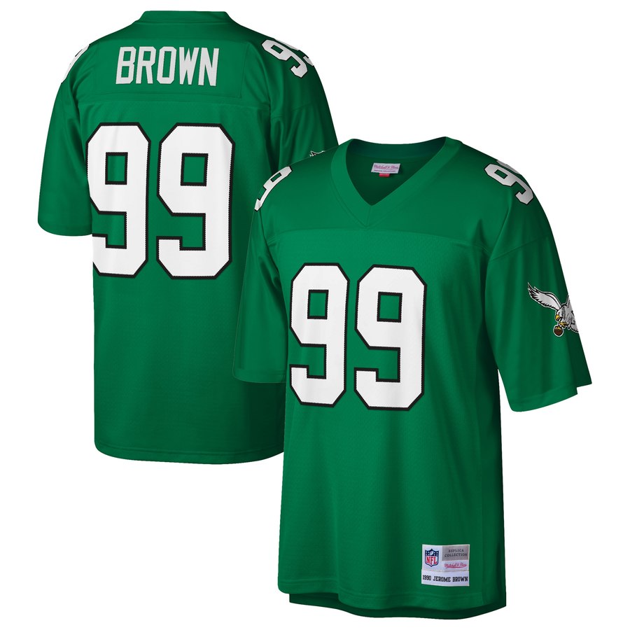 Men's Philadelphia Eagles Jerome Brown Mitchell & Ness Kelly Green Retired Player Replica Jersey