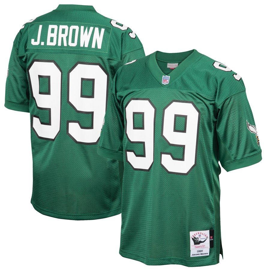 Men's Philadelphia Eagles Jerome Brown Mitchell & Ness Kelly Green 1991 Authentic Retired Player Jersey